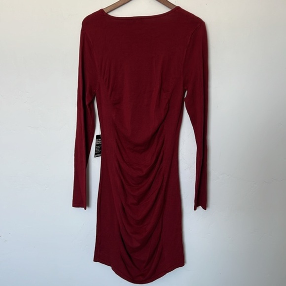 Express Draped Scoop Neck Ruched Bodycon Midi Dress Red Size Large NWT - Picture 3 of 5